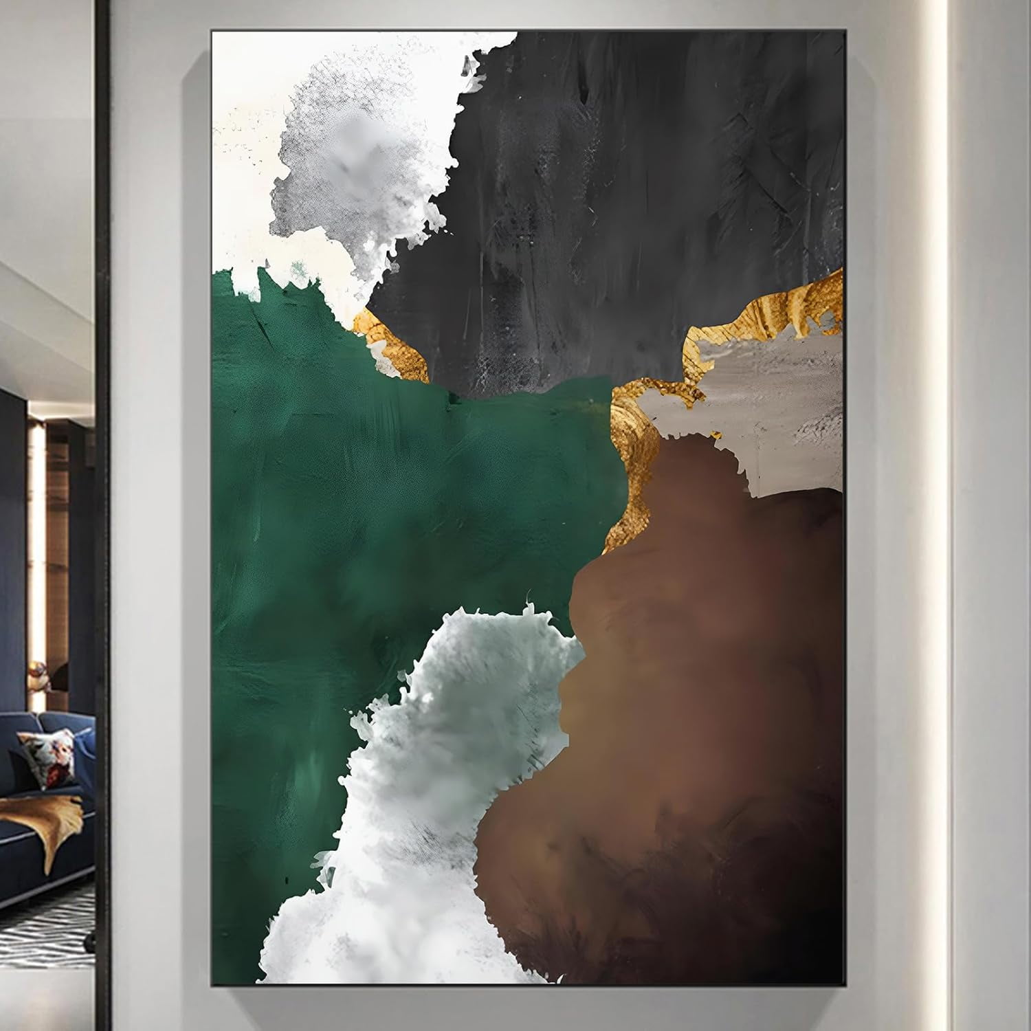 AAzaqTinModern Abstract Wall Art Green Grey and Black Abstract Art
