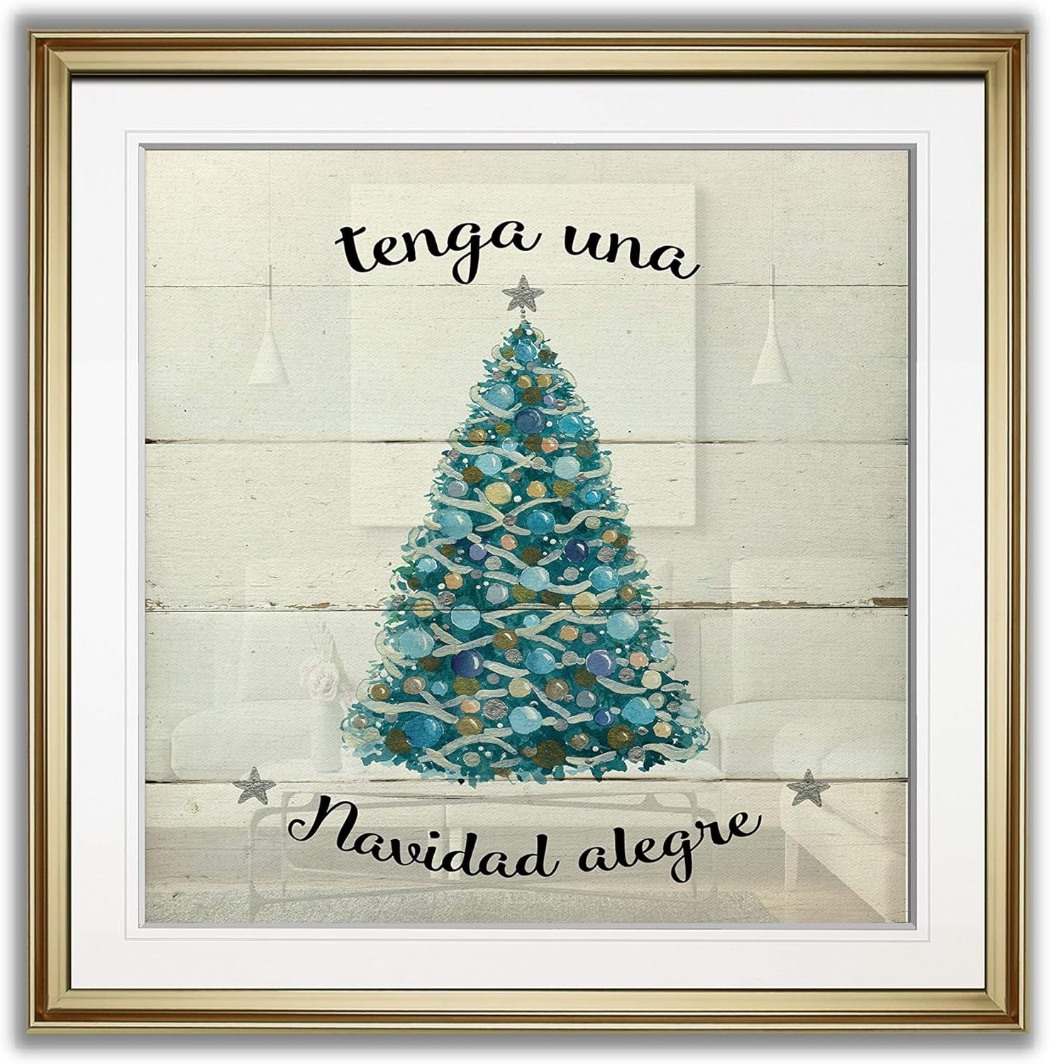 AAzaqTin Navidad Alegre Christmas Tree Wall Art Framed Rustic Pictures