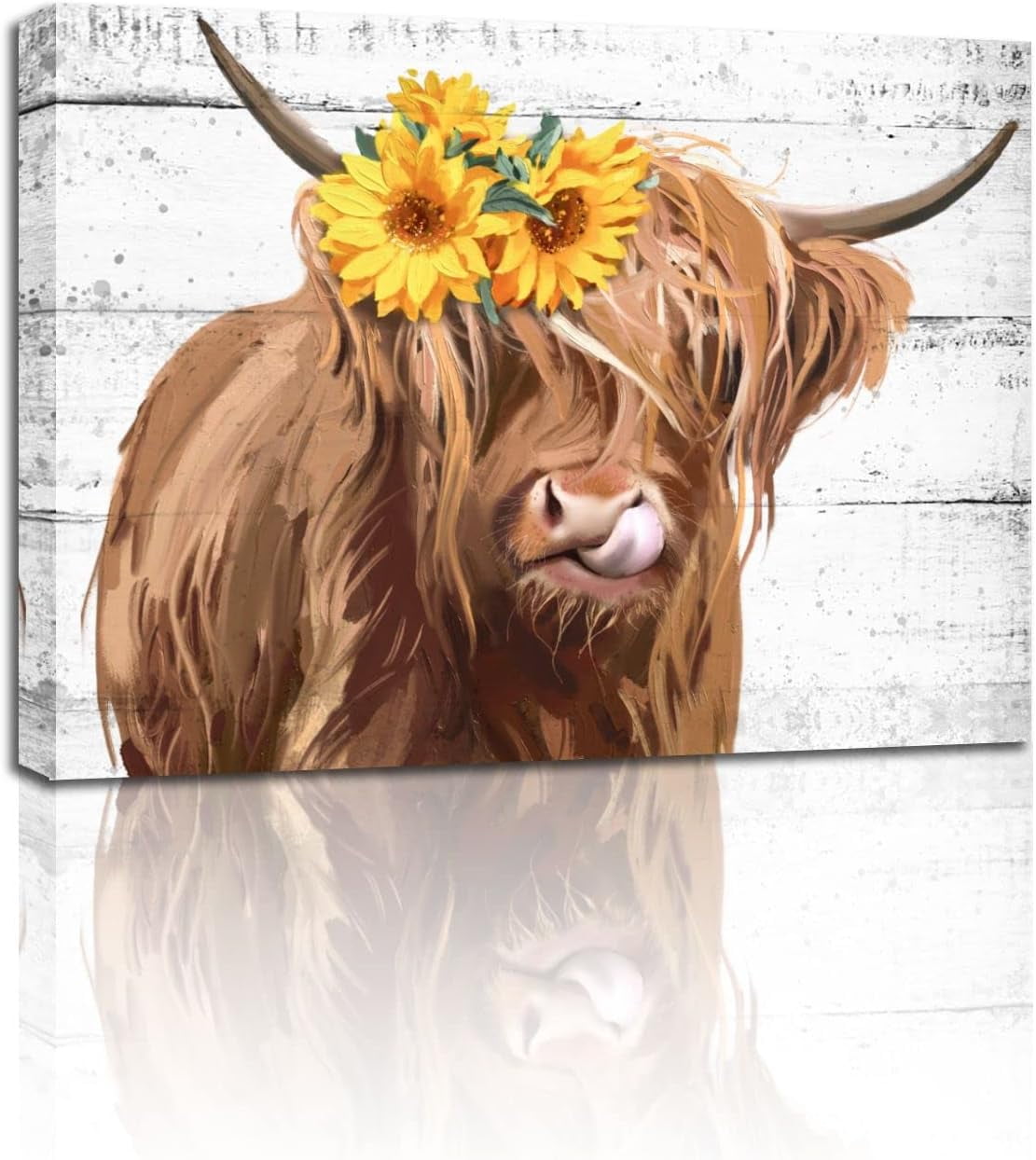 Rustic Photo Cute AAzaqTin-Sunflower Highland Cow Wall Art: Funny Farm Animal Canvas ...