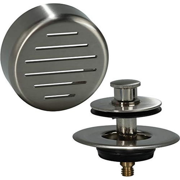 AB&A 60111 Tub Drain Trim Kit with Push eN Lift Stopper, Classic High-Capacity Overflow Plate, and Press-in Strainer Cover, Satin Nickel Push eN Lift Stopper Satin Nickel