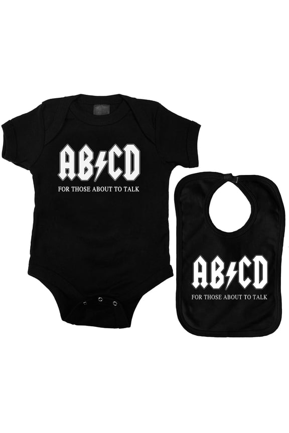 AB/CD Baby Bodysuit Bib Set in Black
