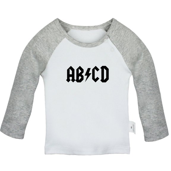 AB CD Funny Rock T shirt For Baby, Newborn Babies T-shirts, Infant Tops, 0-24M Kids Graphic Tees Clothing (Long Gray Raglan T-shirt, 12-18 Months)
