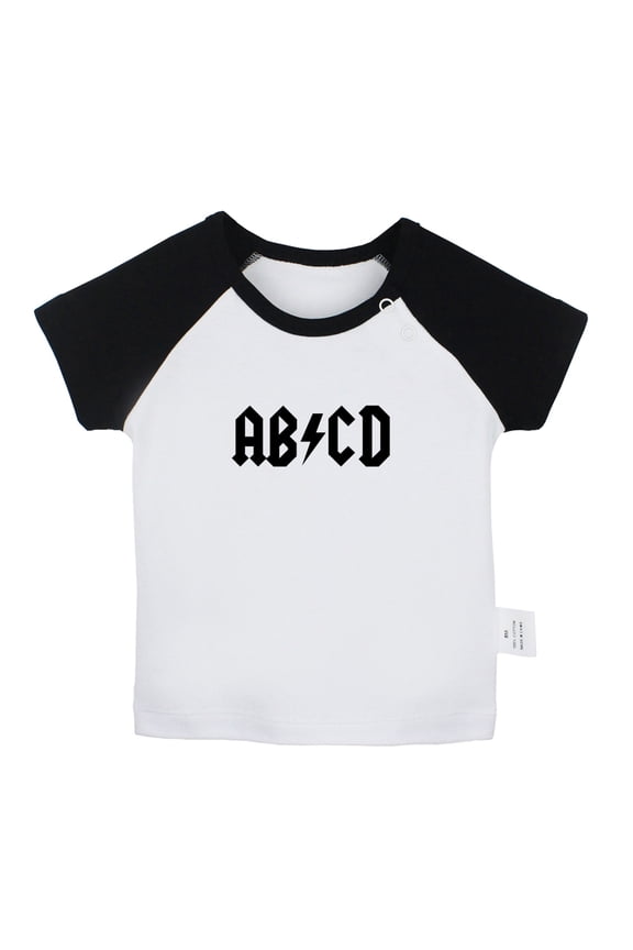 AB CD Funny Rock T shirt For Baby, Newborn Babies T-shirts, Infant Tops, 0-24M Kids Graphic Tees Clothing (Short Black Raglan T-shirt, 18-24 Months)