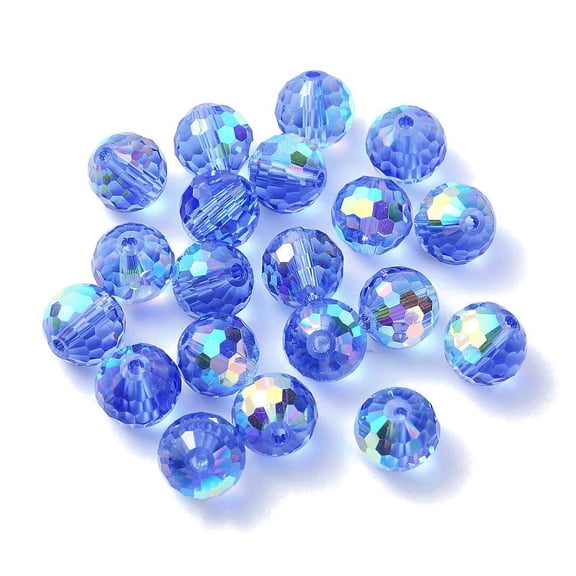 AB Color Plated Glass Beads Faceted Round Cornflower Blue 10x9mm Hole: 1.5mm