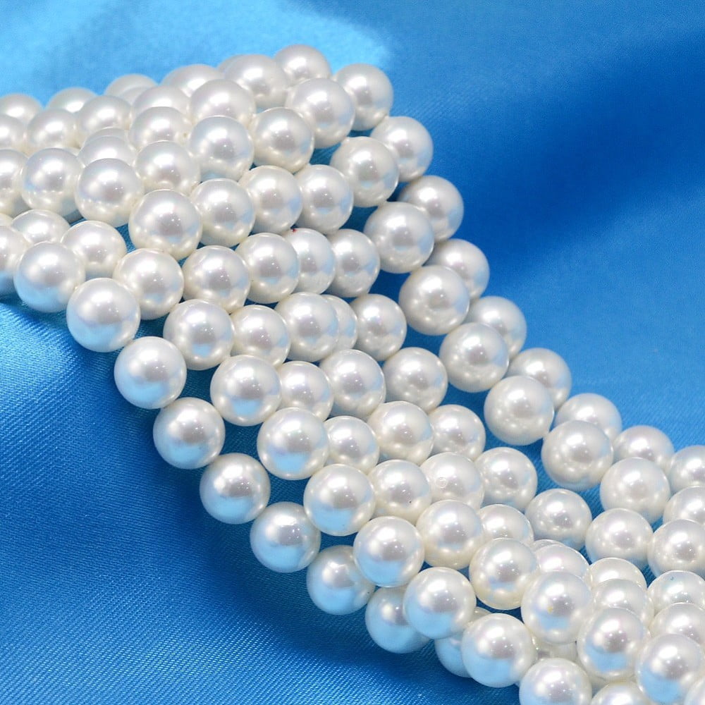 Shell Pearl Round AB Color Plated Shell Pearl Round Bead Strands White 6mm Hole: 0.8mm ...