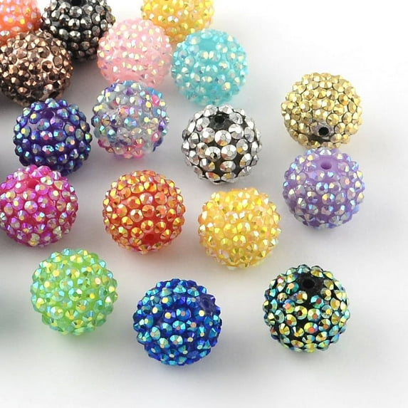 AB-Color Resin Rhinestone Beads with Acrylic Round Beads Inside for Bubblegum Jewelry Mixed Color 12x10mm Hole: 2~2.5mm