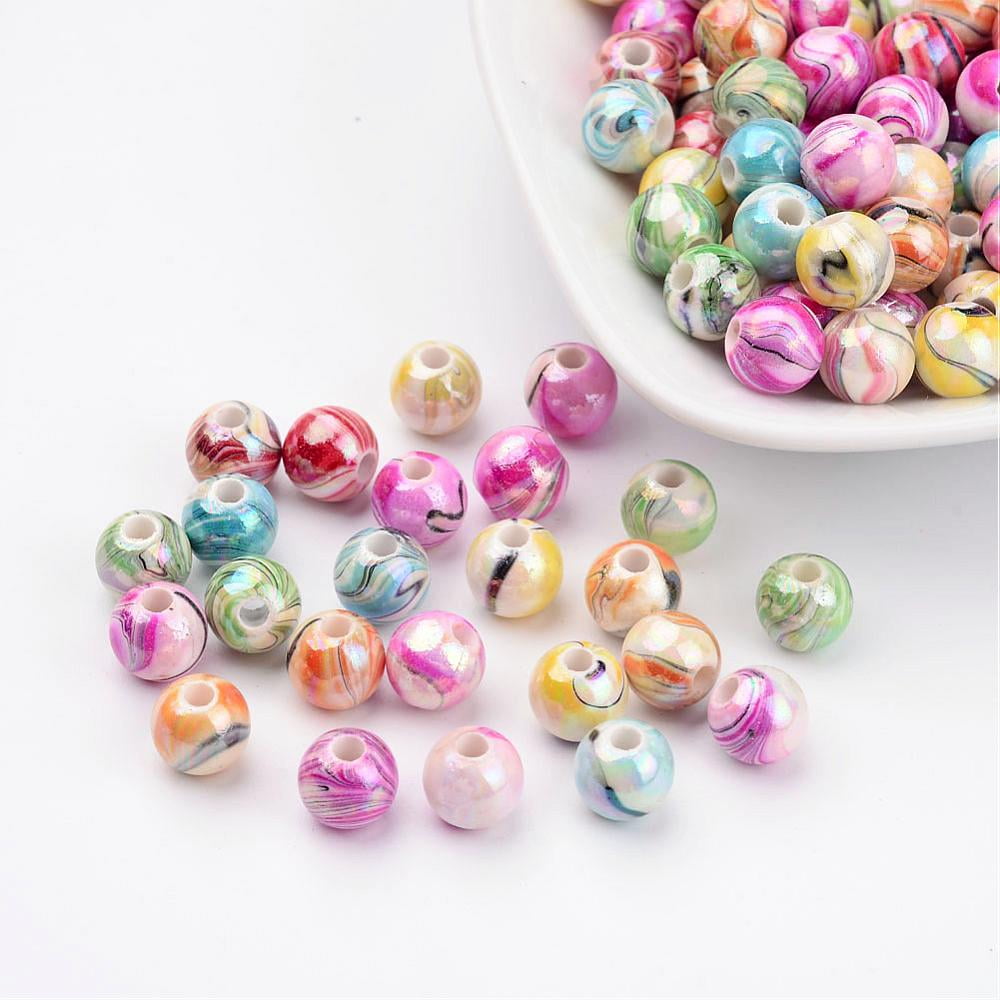 AB Color Wave Printed Acrylic Beads Round Mixed Color 8mm Hole: 2mm about 1800pcs/500g