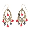 thumbnail image 1 of AB Finish Dangle-Earrings With Bead Accents Gold-Tone & Red Colored #LQE3459, 1 of 2