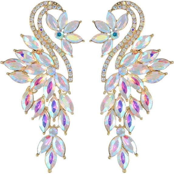 AB Quality Crystal Statement Earrings for Women – Iridescent Drop Jewelry for Wedding, Prom & Stage[a860]
