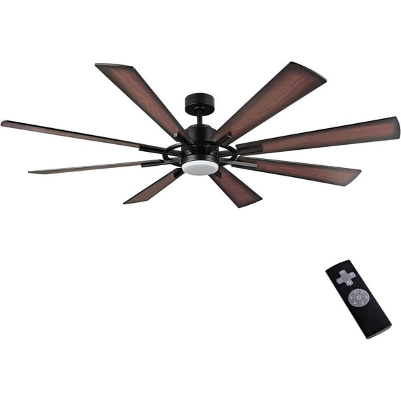 AB820-72 Brio Lighting Aero - 8 Blade Ceiling Fan with Light Kit-20 Inches Tall and 72 Inches Wide-Black Finish-Walnut Blade Color