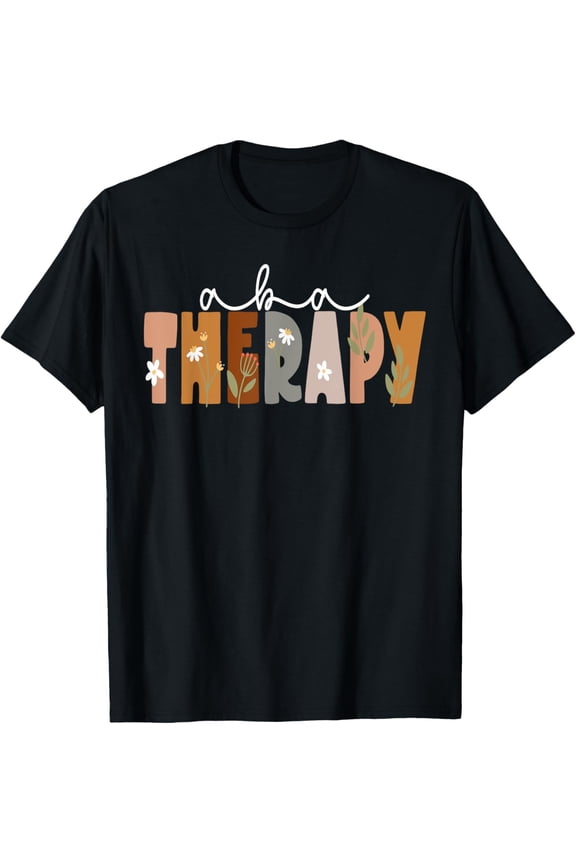 ABA Therapy Squad Funny Matching Therapist Floral T-ShirtMen and women, Black T-shirt, size: Extra large
