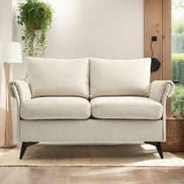 ABAKAN Modern Small Loveseat Sofa,Linen Fabric 2-Seat Sofa Couch with Solid Wood Frame,Square Armrest &Tapered Metal Legs,Removable Upholstered Sofa for Small Space (Beige)