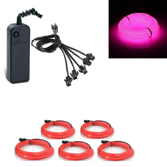 ABALDI El Wire Electroluminescent Light with Battery Pack for Parties Halloween Christmas Decoration Automotive Advertisement Decoration(5x1m/3ft, Pink)