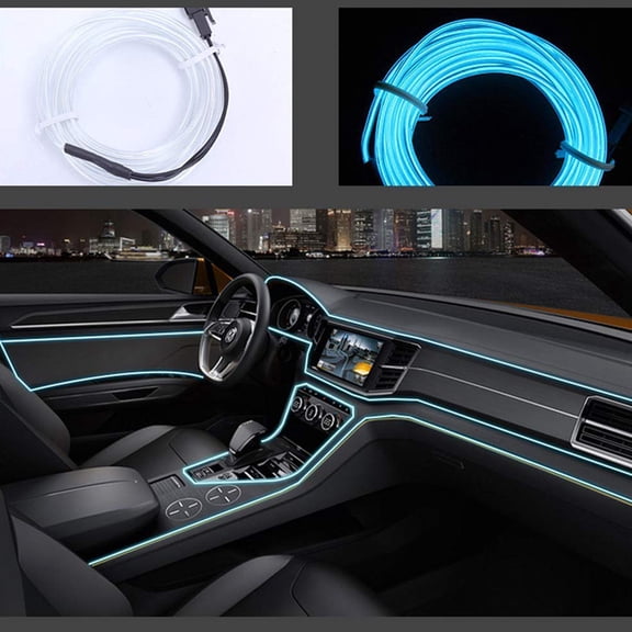 ABALDI Light Wire El Wire Neon Tube Lights Car Interior Trim Light Strip DC 12V Flexible LED Lights for Car Decor(3m/9ft, Ice blue)