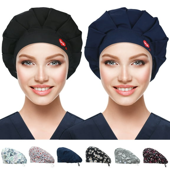 ABAMERICA 2 Pack Working Caps with Button and Sweatband, Adjustable Working Hats for Women Men, One Size Working Head Cover