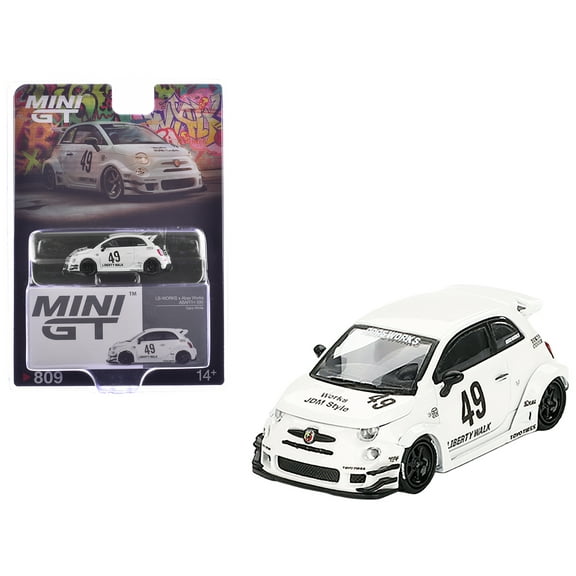 ABARTH 595 #49 "LB-Works x Abas Works" Gara White Limited Edition 1/64 Diecast Model Car by Mini GT