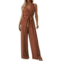 ABATAB Wide Leg Jumpsuits for Women Casual V-Neck Sleeveless Rompers Wide Leg Long Pants Rompers Summer Outfits