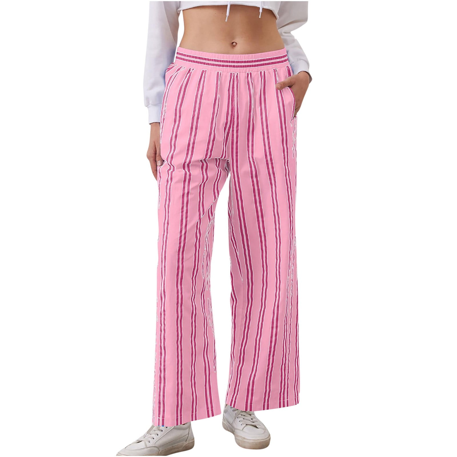 STRIPE ELASTIC WAIST WITH DRAWSTRING BAGGY PANTS