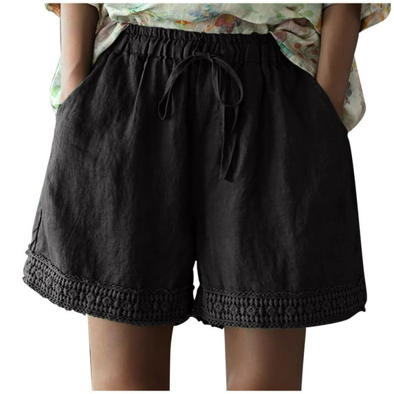 ABATAB Womens Summer Shorts Casual Elastic Waist Lounge Shorts Comfy Stretch Lace Trim Beach Vacation Shorts