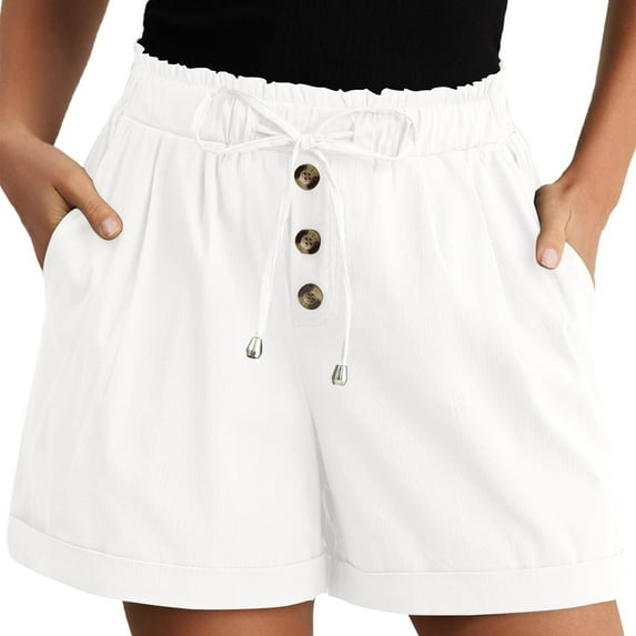 ABATAB Womens Summer Shorts Casual Ribbed Button down Shorts Wide Leg Lightweight Beach Vacation Shorts