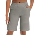 thumbnail image 1 of ABATAB Womens Summer Shorts Elastic Waist Casual Wide Leg Shorts Bermuda Knee Length Loose Shorts with Pockets, 1 of 7