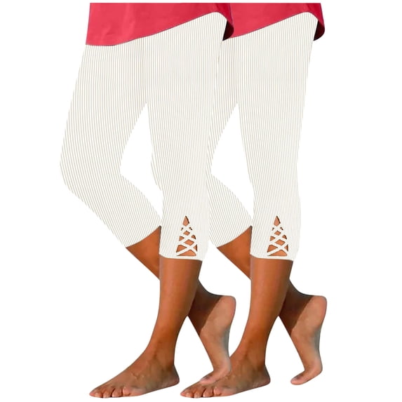 ABATAB 2PC Capris Leggings for Women Summer Ribbed Solid Yoga Crop Pants Soft High Waist Beach Comfy Stretchy Gym Leggings
