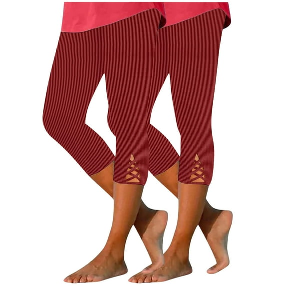 ABATAB 2PC Capris Leggings for Women Summer Ribbed Solid Yoga Crop Pants Soft High Waist Beach Comfy Stretchy Gym Leggings