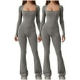 thumbnail image 1 of ABATAB 2PC Women Workout Jumpsuit Seamless Yoga One Piece Leggings Clothing Long Sleeve Bell Bottom Pants Sports Exercise Romper Bodysuit, 1 of 7