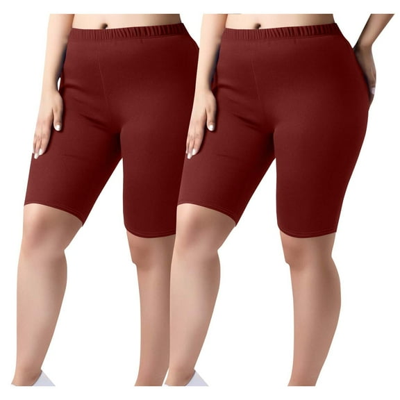 ABATAB 2PCs Plus Size Biker Shorts for Women Seamless Elastic Waisted Workout Shorts Casual Cozy Slim Fit Yoga Running Shorts