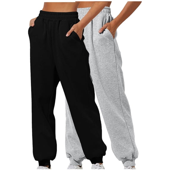 ABATAB 2PCs Women Sweatpants with Pockets Elastic Waisted Loose Fit Workout Pants Soft Comfortable Exercise Running Cinch Trousers for Casual