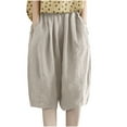 thumbnail image 1 of ABATAB Women's Capris Wide Leg Knee Length Casual Cotton Linen Loose Fit Ruched Summer Trendy Bermuda Shorts, 1 of 3