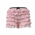 thumbnail image 1 of ABATAB Womens Shorts Lace Layered Trim Bloomer Ruffle Tiered Shorts Elastic Waist Cute Dressy Pajamas Bottoms, 1 of 4