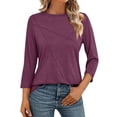 thumbnail image 1 of ABATAB 3/4 Length Sleeve Tops for Women Comfy Business Work Casual Tunic Shirts Solid Color Crew Neck Summer Fall Pullover(Small,Wine), 1 of 6