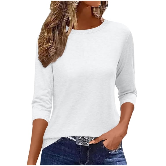 ABATAB 3/4 Length Sleeve Womens Tops Lightweight Crew Neck Tee Shirts Basic Classic T Shirts Summer Lounge Clothes