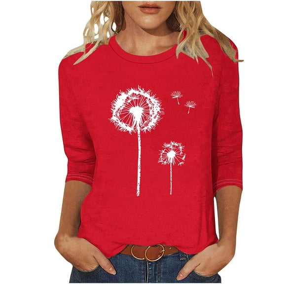 ABATAB 3/4 Sleeve T Shirt for Women Crewneck Graphic Tees Flower Print Summer Trendy Casual Loose Tops Blouse