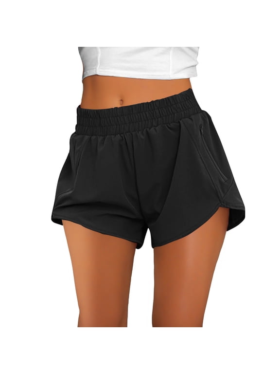 Athletic Shorts for Women Lightweight Running Shorts with Pockets Elastic Waist Side Zipper Workout Shorts for Gym Exercise