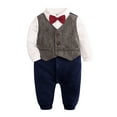 thumbnail image 1 of ABATAB Baby Boy Suit Toddler Formal Outfit Kids Vest Gentleman Gift Clothes Long Sleeve Cute Rompers with Pockets, 1 of 5