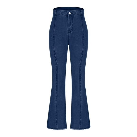 ABATAB Bell Bottom Jeans for Women Mid Waisted Stretchy Pull on Jeans Wide Leg Skinny Hem Fashion Denim Flare Pants