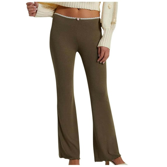 ABATAB Bell Bottom Legging for Women Stretchy Tight Yoga Flare Pants Pull on Pure Color Gym Workout Trendy Bootcut Trousers