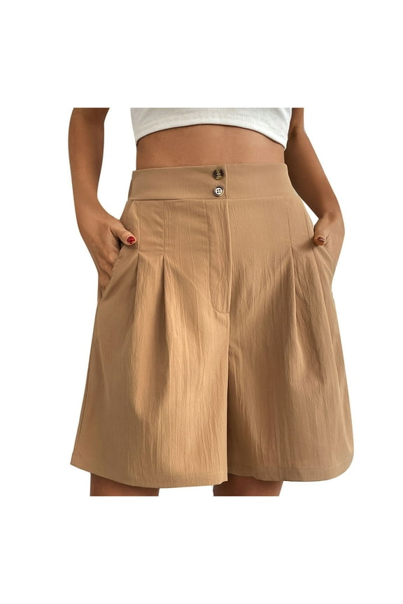 Bermuda Shorts for Women Baggy Button Wide Leg Shorts Casual Summer Lightweight Trendy Shorts with Pockets