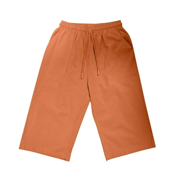 ABATAB Bermuda Shorts for Women Casual Lightweight Elastic Waisted Shorts Cotton Linen Drawstring Loose Summer Capris