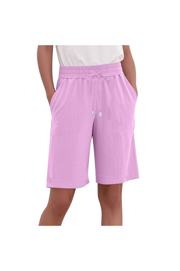 Bermuda Shorts for Women Summer Casual Wide Leg Shorts Elastic Waist Baggy Lightweight Shorts with Pockets