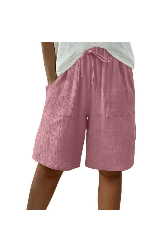 Bermuda Shorts for Women Summer Wide Leg Shorts Casual Knee Length Drawstring Shorts with Pockets