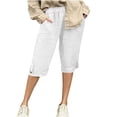 thumbnail image 1 of ABATAB Bermuda Shorts for Women Thin Cotton Linen Elastic Waist Shorts Breathable Soft Summer Pockets Shorts for Beach, 1 of 7