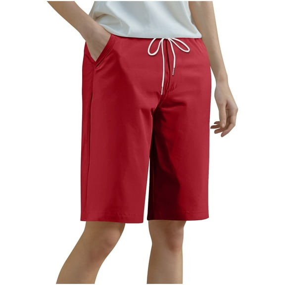 ABATAB Bermuda Shorts for Women Wide Leg Solid Color Casual Capris Drawstring Running Workout Athletic Shorts with Pocket