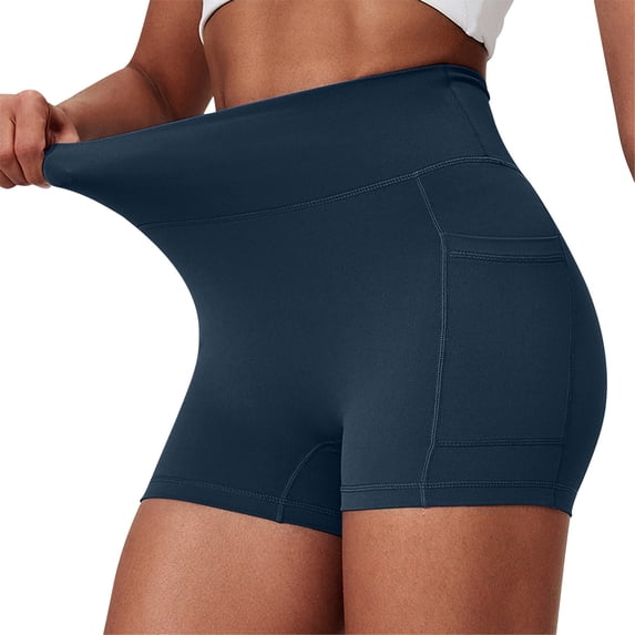 ABATAB Biker Yoga Shorts for Women Elastic High Waisted Summer Casual Leggings Athletic Workout Running Shorts with Deep Pocket