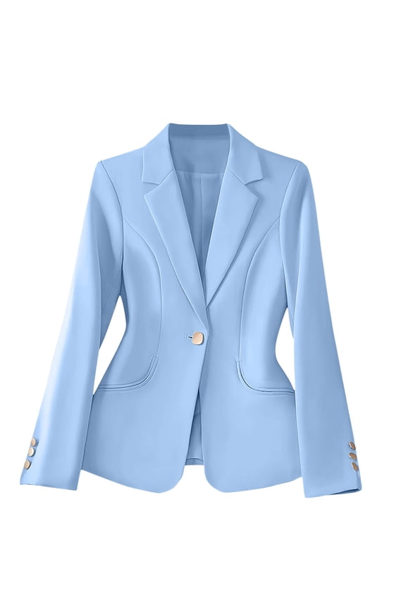Blazers for Women Business Casual Notch Collar Suit Jackets with Pockets Elegant Work Office Dressy Tunic Tops Long Sleeve Coats(Medium,Blue)
