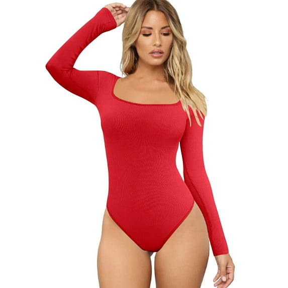 ABATAB Bodysuits for Women Long Sleeve Ribbed Scoop Neck Tank Top Slimming Going out Tight Trendy Shapewear Tops