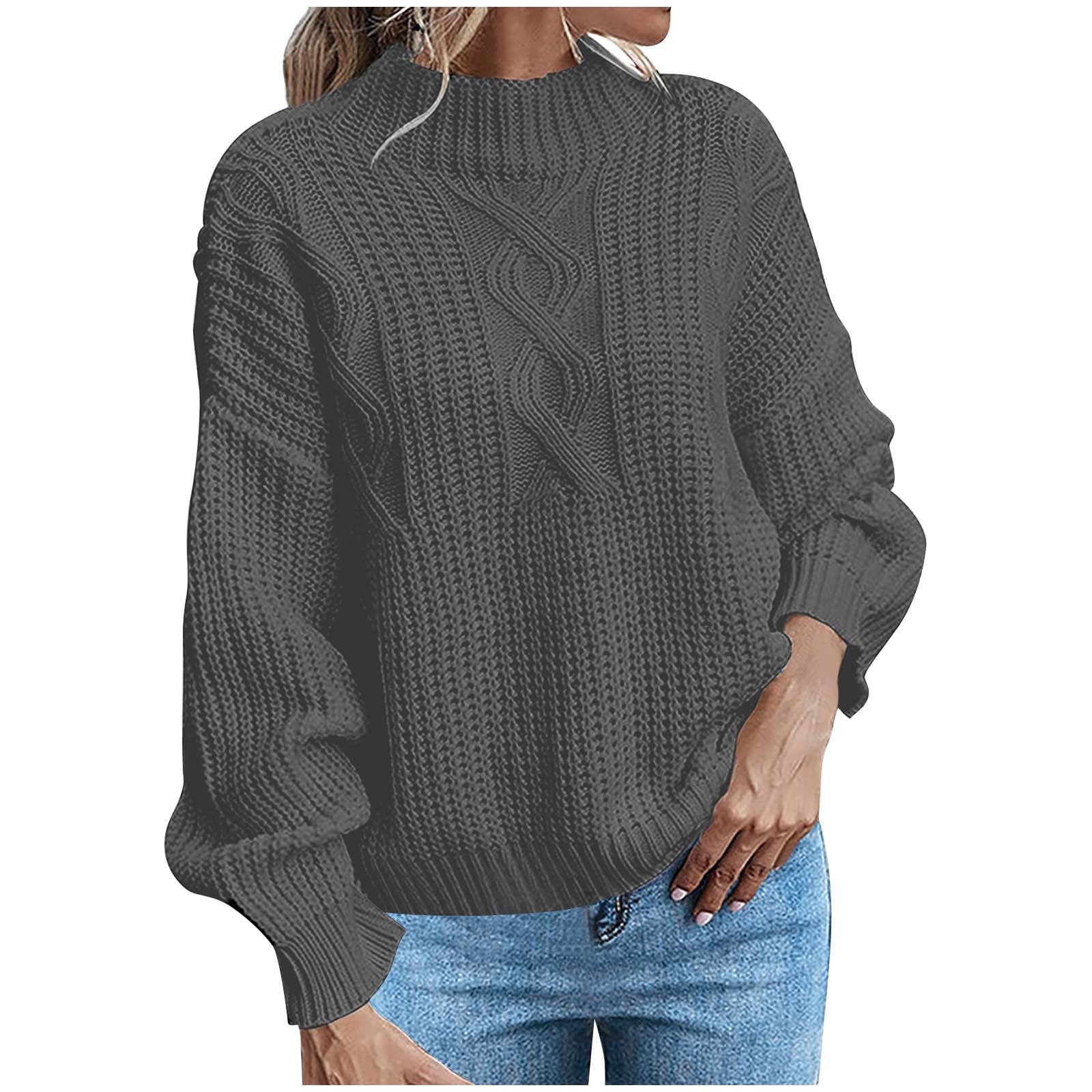 ABATAB Cable Knit Sweater for Women Long Sleeve Crew Neck Oversized ...