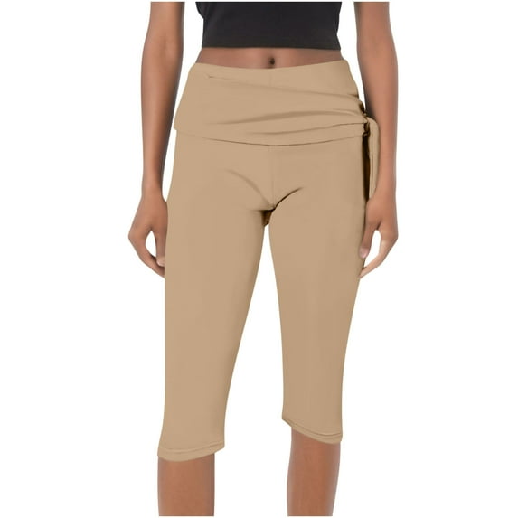 ABATAB Capri Leggings for Women Fold over Gym Yoga Crop Pants Stretch Casual Slim Fit Athletic Exercise Summer Outfits